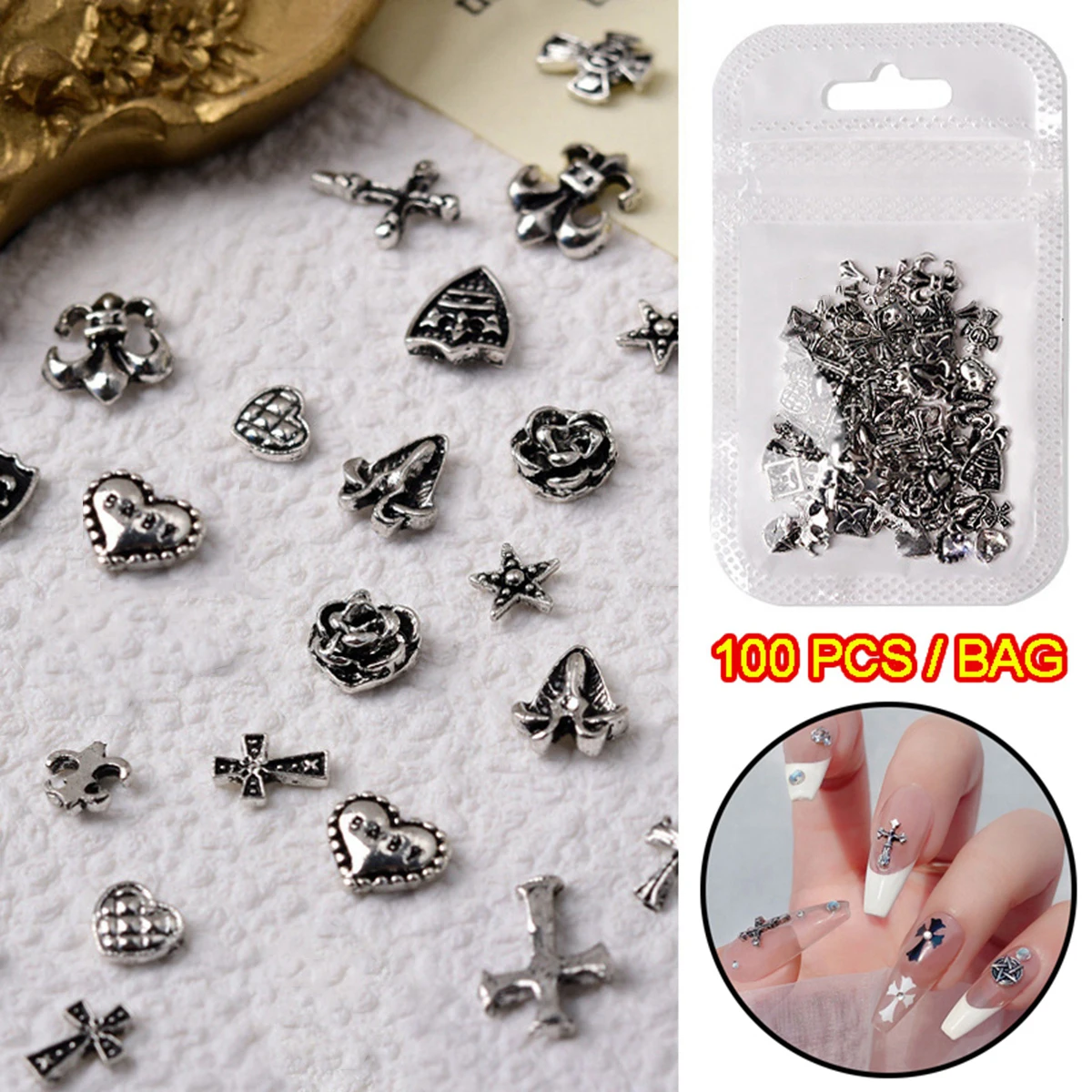 100 PCS/BAG Mixed Set Nail Decoration Jewelry Punk Style Personality Decorative Alloy Nail Art & Sticker