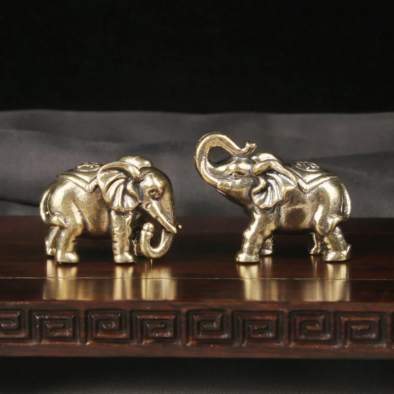

Solid Brass Wealth Elephant Pair Desktop Sculpture Creative Copper Art Home Decor Antiques Room Decorating Interior Figurine