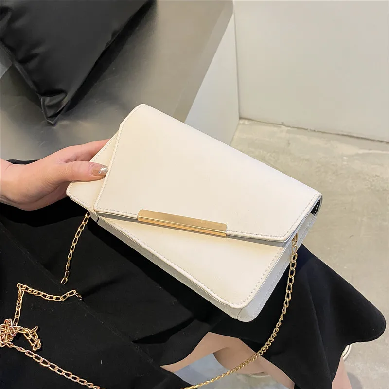 Versatile Crossbody Chain Bag For Women Sewing Thread Decor New Fashion Simple One Shoulder PU Leather Bags