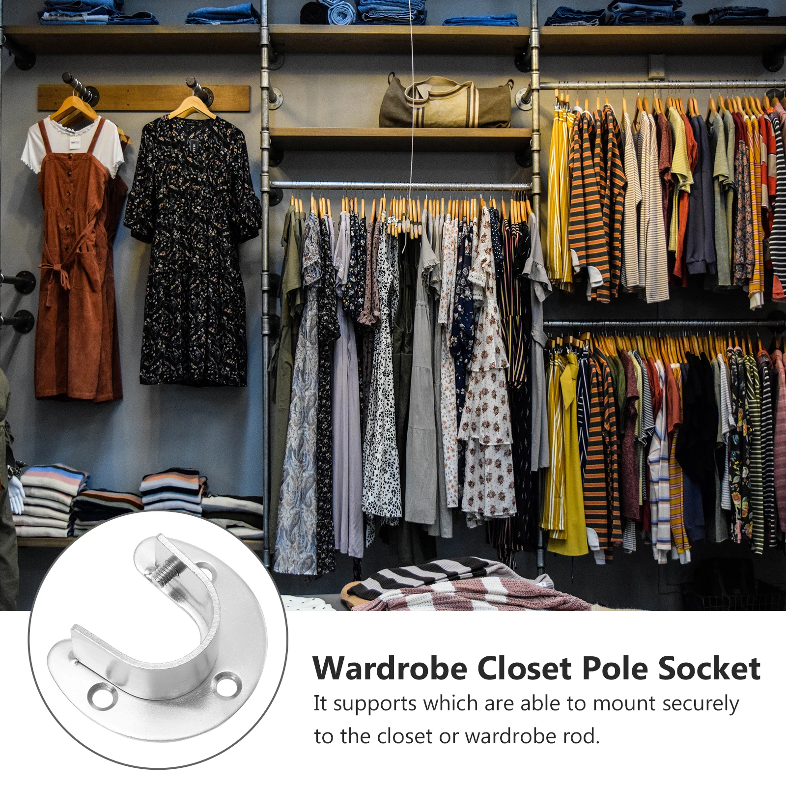 

1Set Highquality Stainless Steel Wardrobe Closet Pole Base Antirust Clothes Hanging Rod Support Easy Mounting