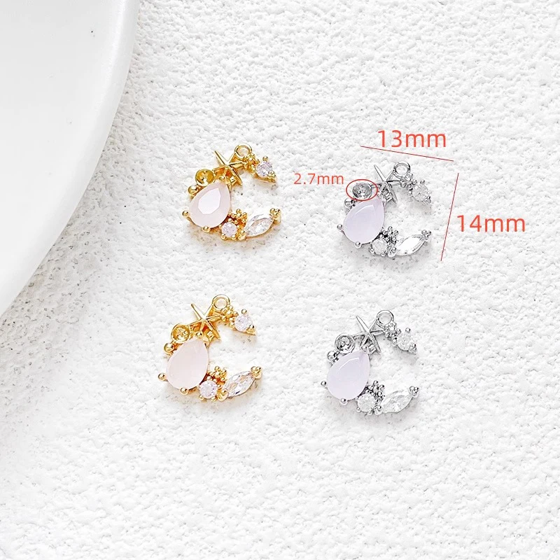 2 Pieces Brass Plated True Gold Set Zircon Star Moon Pendant DIY Produces Fashionable Jewelry, Necklace Accessories, Materials