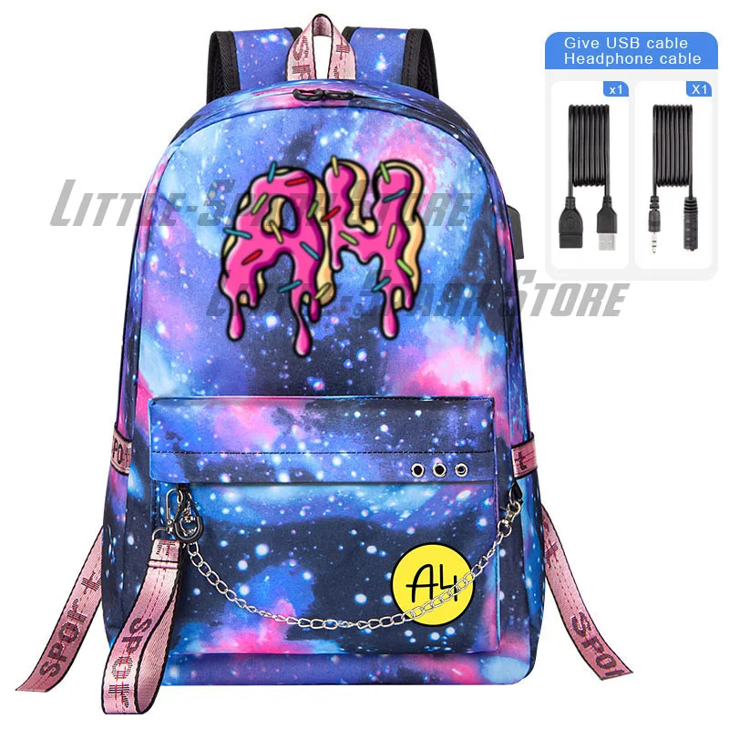 А4 пончик Футболка Boy Girl School Bags For Teenager Kids USB Charging Laptop Backpack Влад Бумага Student Book Bag Mochila