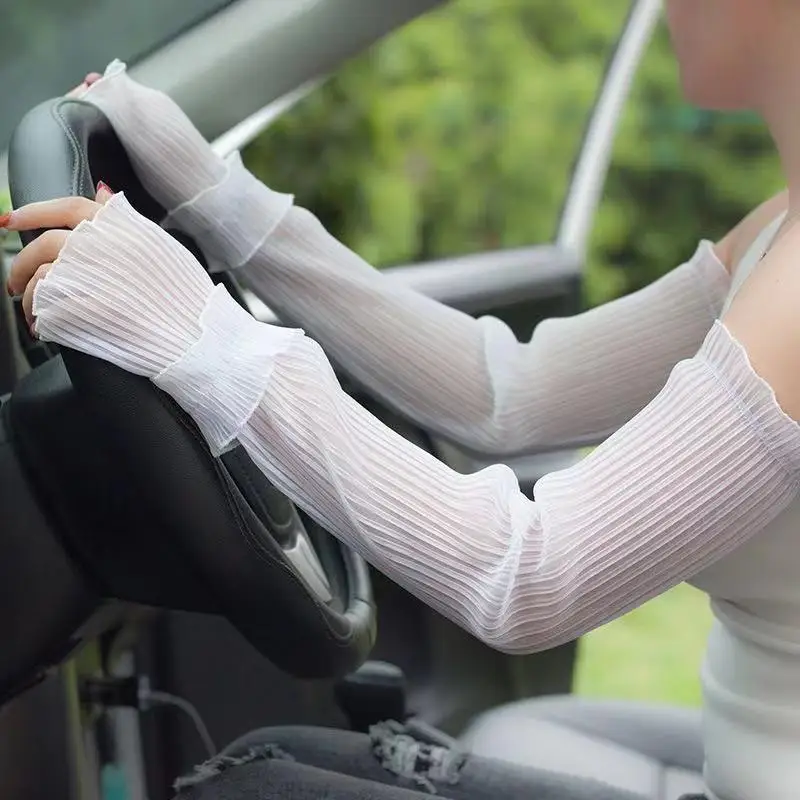 Women's Summer Sun Sleeves Fingerless Lace Mesh Arm Covers UV Protection Breathable Thin Mittens For