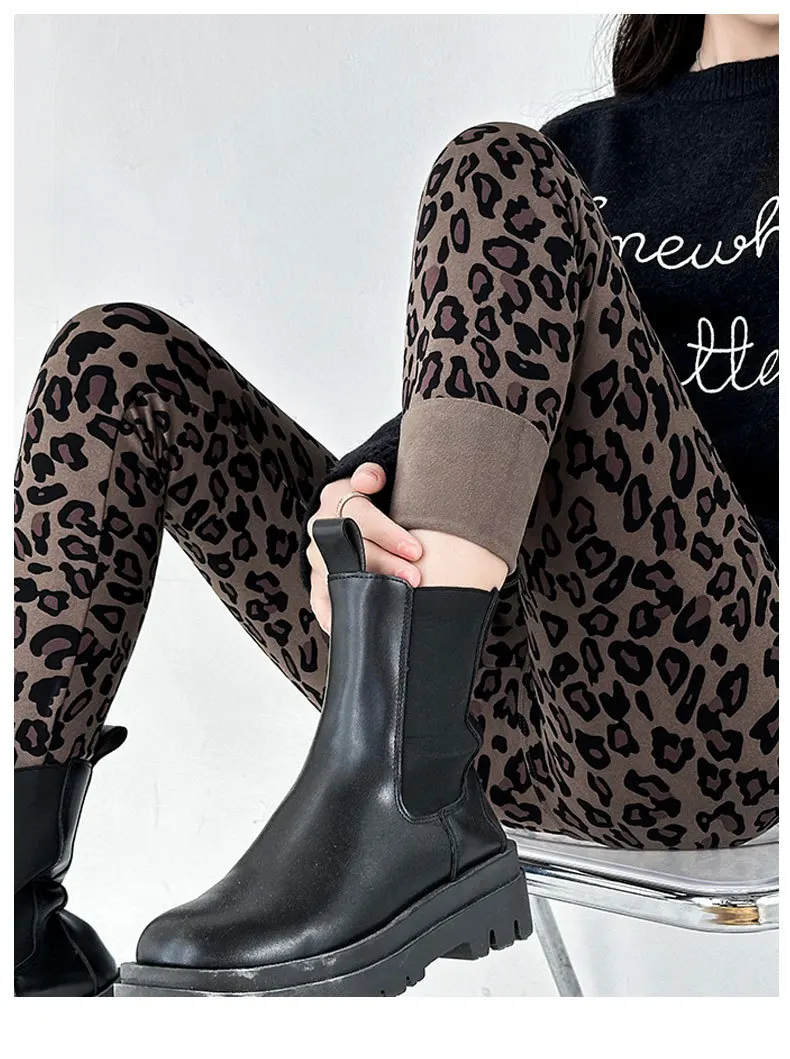 

Брюки для йоги с высокой талией и подкладкой, женские, осенне-зимние, новые, с леопардовым принтом, облегающие, длиной до щиколотки