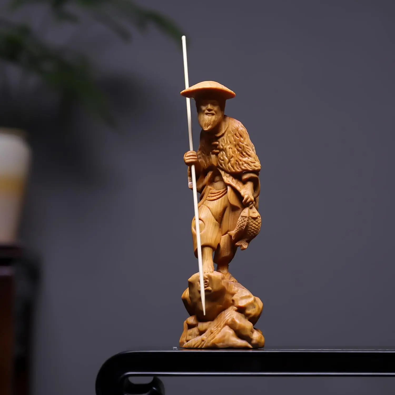 Hand-Carved Solid Wood Fisher, Woodcutter, Farmer, Scholar Figurines Rustic Chinese Decor Set for Living Room TV Stand Gift Home