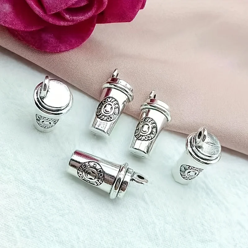 5Pcs Antique Silver Plated 3D Coffee Cup Charms Pendants for Jewelry Making Necklace Bracelet Key Chain DIY Handmade Accessories