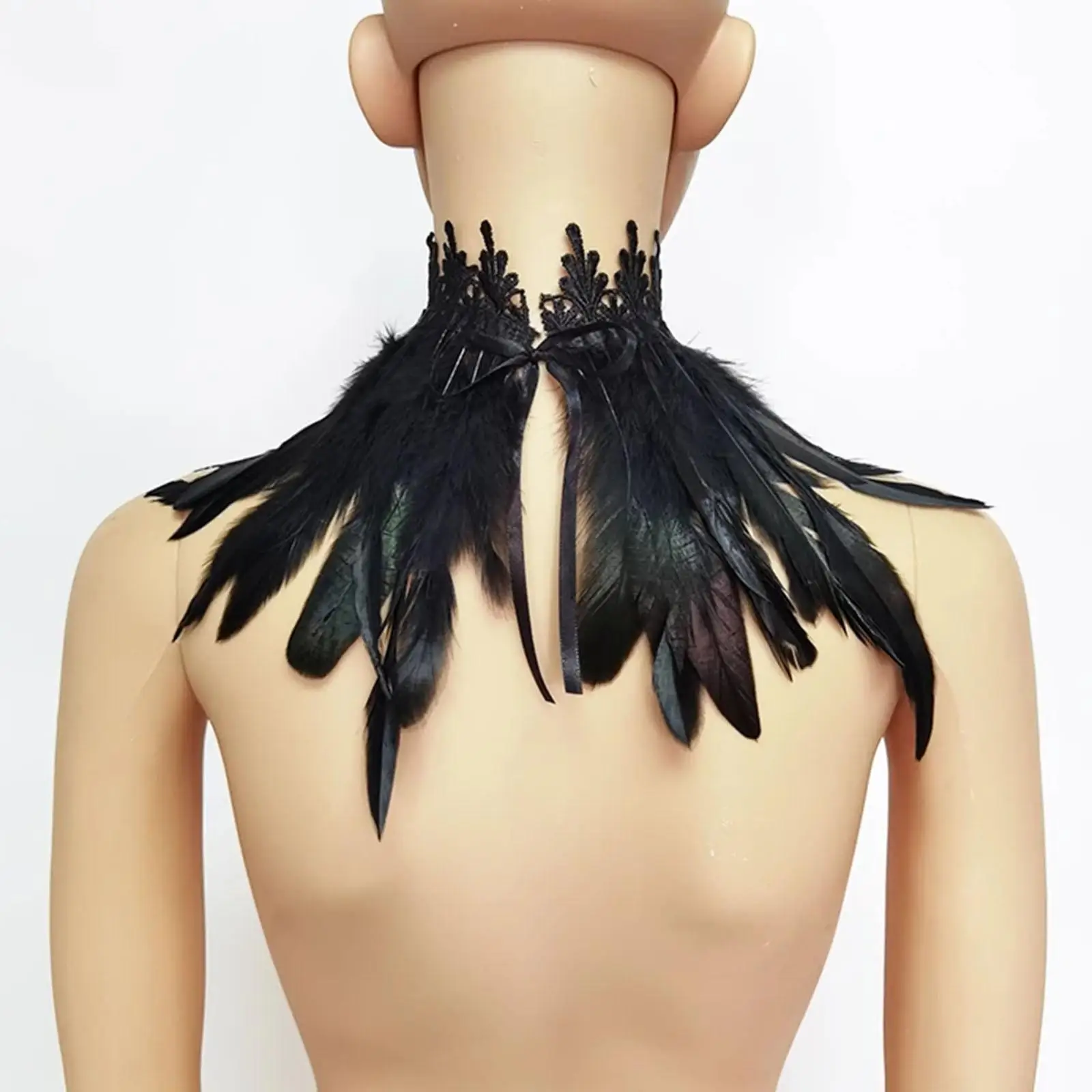 Gothic Costume Feather Cape for Halloween Masquerade Party Feather Scarf Necklace Wrap Poncho Cloak Women