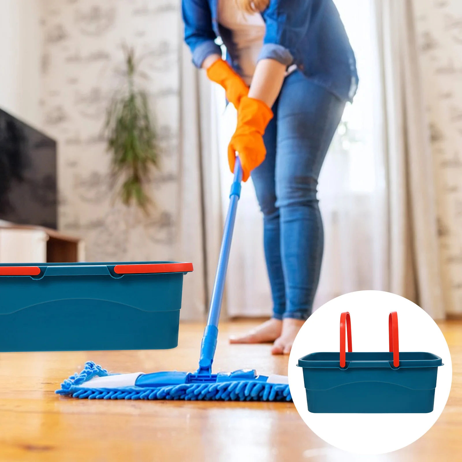 

1PC Flat Mop Bucket Household Plastic Cleaning Tool Drain Hole Large Capacity PP Material Green 49x23x18cm Floor