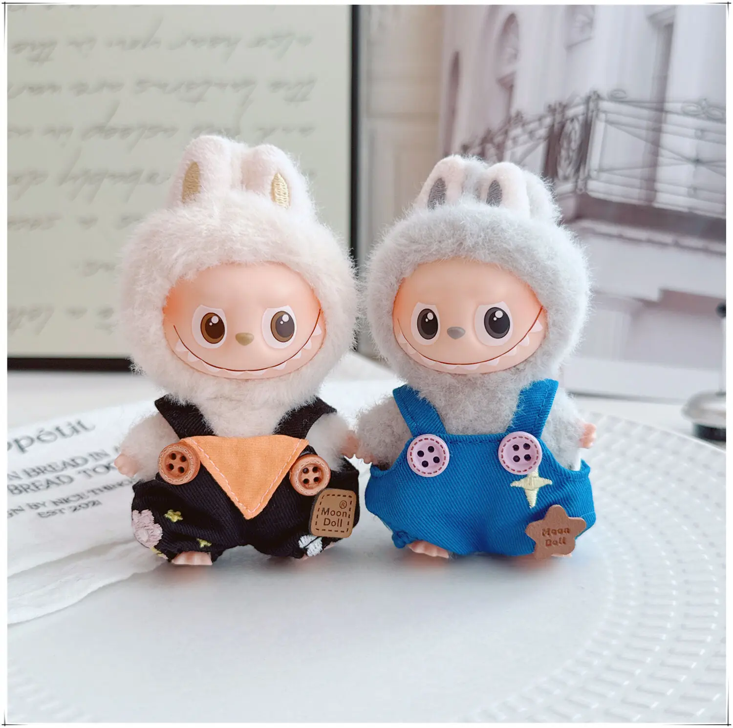 

10-17 см Kawaii Labubu одежда милый мультфильм черный синий комбинезон на Хэллоуин идол кукла одежда аксессуары игрушки для девочек подарки