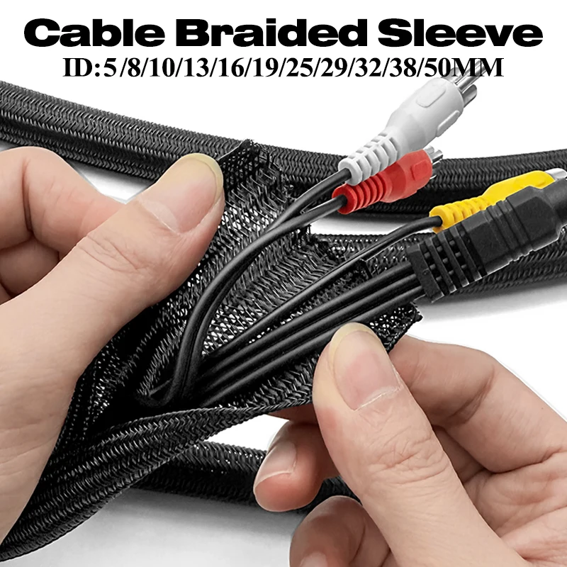 Self Closed Cable Sleeve 5 8 10 16 19 25 29 32 38 50mm PET Braided Insulated USB Wire Power Cord High Protection Split Sleeving