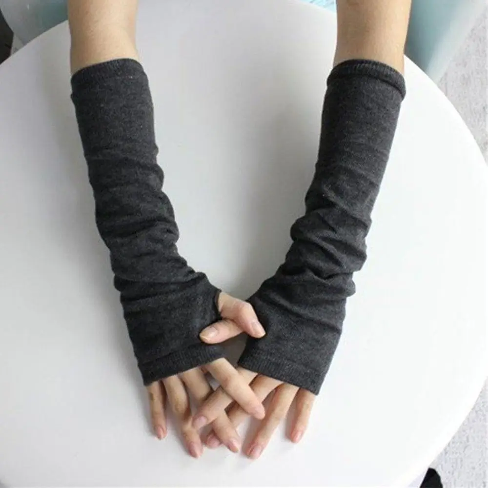 

Knit Autumn Hand Winter Mittens Female Fashion Trendy Warmers Gloves Fingerless Long Arm