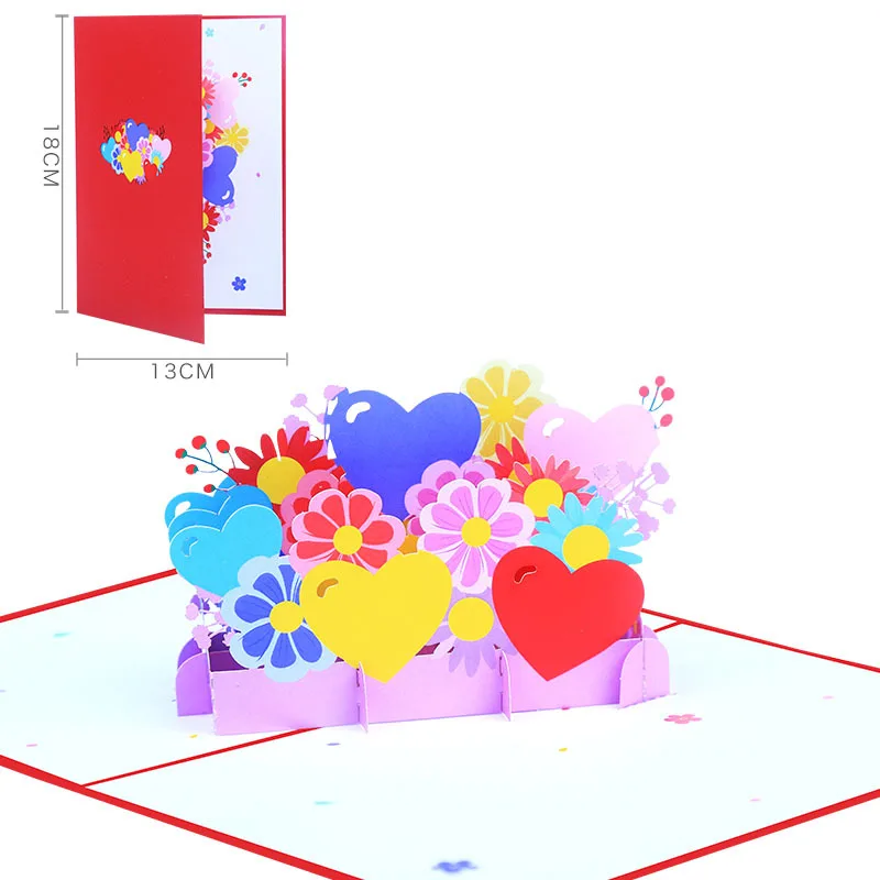 

10pcs Handmade Colour Heart Flower 3D Pop UP Greeting Invitation Card Valentine's Thanks Christmas Wedding Birthday Party Gift