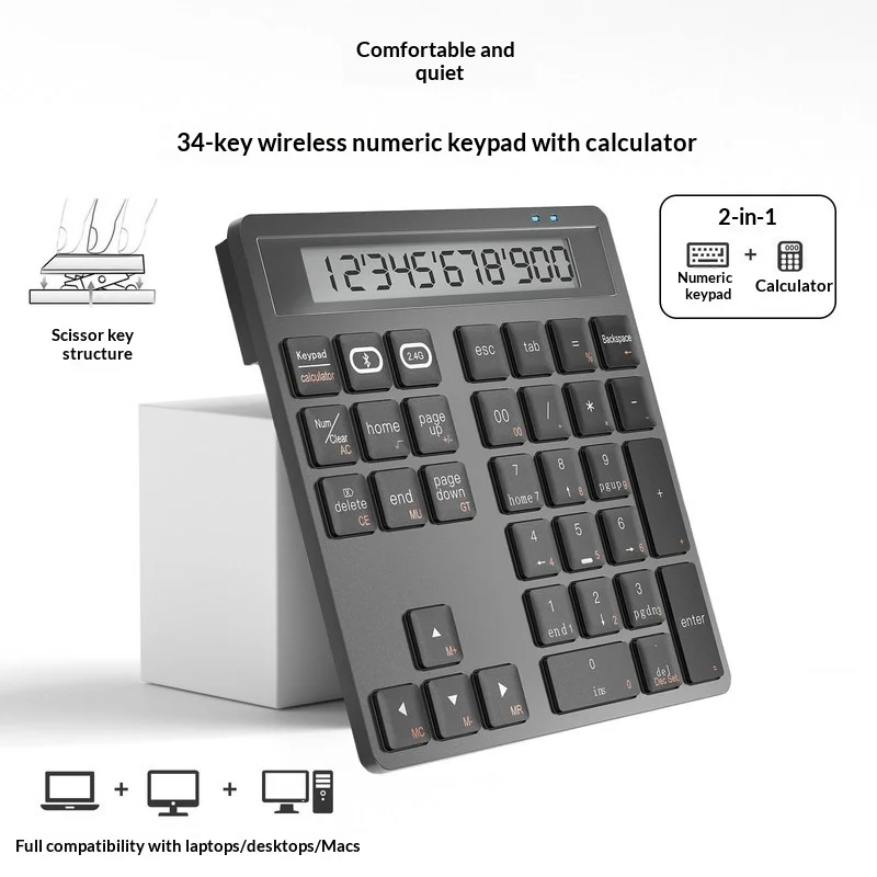 Jomaa Dual Mode Wireless Bluetooth Numeric Keypad 2 In 1 Portable Calculator 34 Keys Usb Compatible For Desktop Laptop Mac