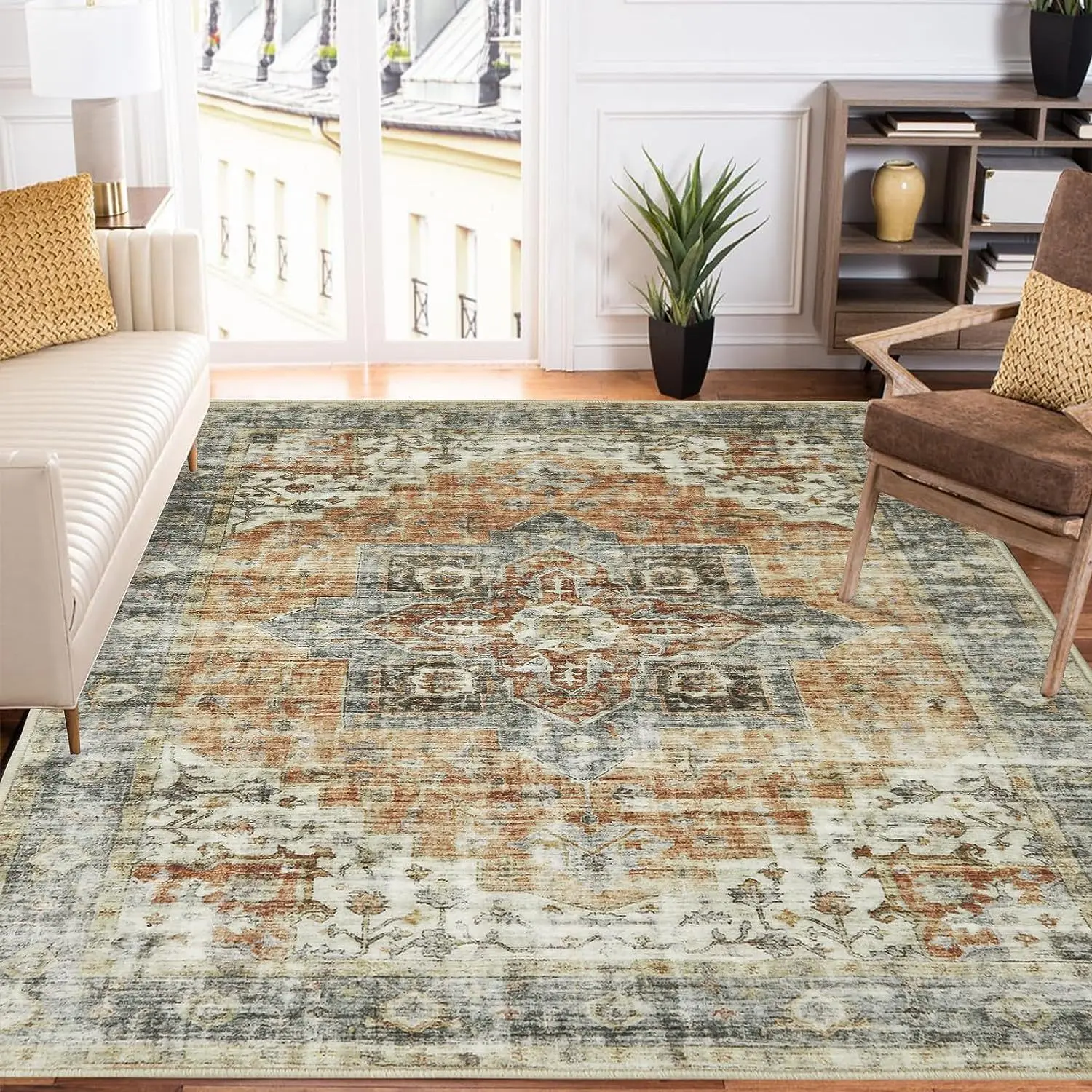 American Retro Carpets Vintage Persian Living Room Rugs Soft Light Luxury Bedroom Decor Carpet Bedside Kitchen Non-slip Area Rug