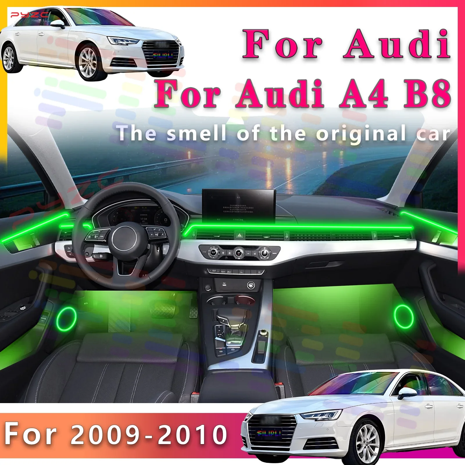 

Для Audi A4 B8 светодиодная 64-цветная скрытая внутренняя световая полоса для энергичного салона автомобиля - улучшает комфорт вождения