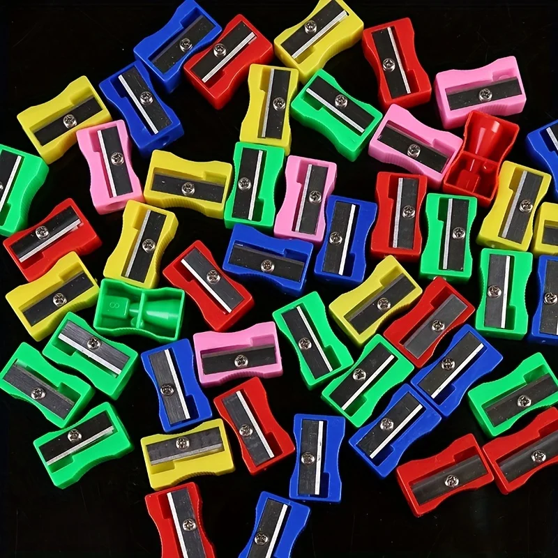 10pcs Mini Pencil Sharpener Plastic Color Single Hole Rectangular Shape Bulk School Supplies Manual Pencil Sharpener
