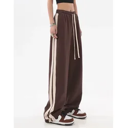 MEXZT Striped Joggers Sweatpants Bf Hip Hop Women High Waist Wide Leg Sports Pants Streetwear Drawstring Baggy Straight Trousers