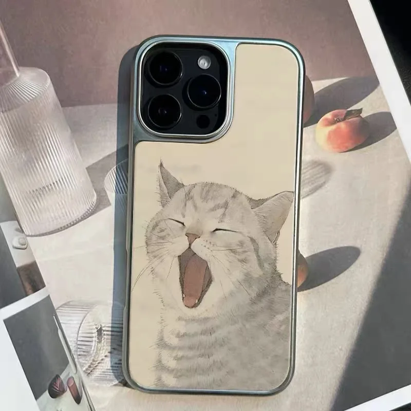 

Silver Plated Cute Beige Sleepy Cat Background Phone Case for IPhone 16E 15 14 13 12 11 ProMax Samsung S24 ULTRA Back Cover Capa