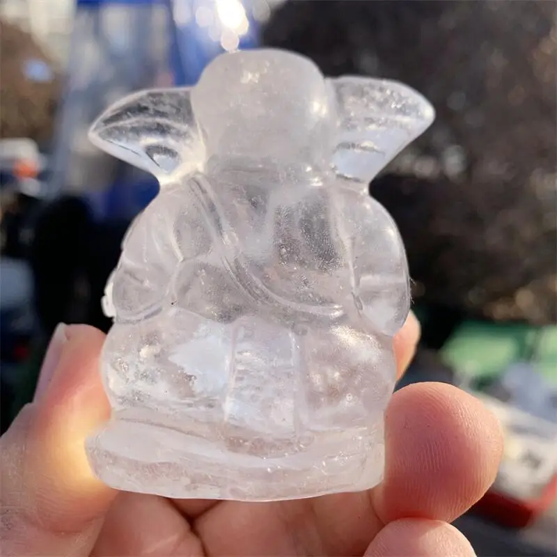 Natural Clear Quartz Ganesha Elephant Crystal Carving Figurine Office Desktop Furniture Home Decoration Gift 1pcs
