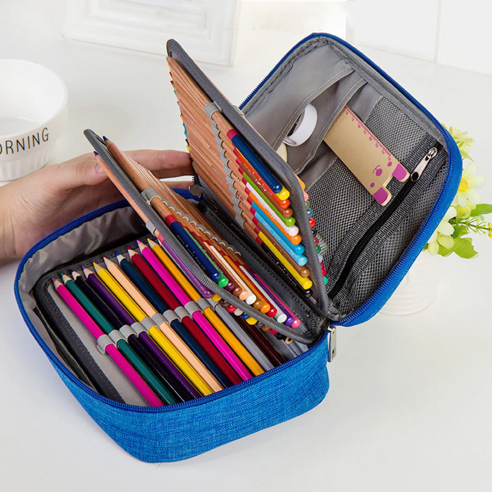 High Capacity Zipper Pens Pencil Case Waterproof Pencil Bag Detachable Pouch for Watercolor Pencil Cosmetic Brush