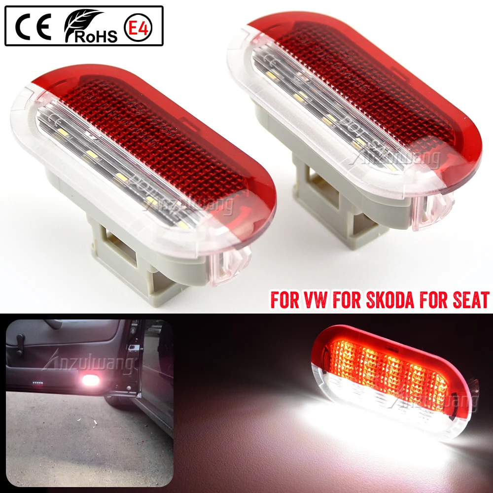 ไฟเตือนประตู LED 2ชิ้นโคมไฟต้อนรับสำหรับ MK3กอล์ฟ VW MK4 Jetta Beetle Touran POLO Vento สำหรับที่นั่ง Skoda