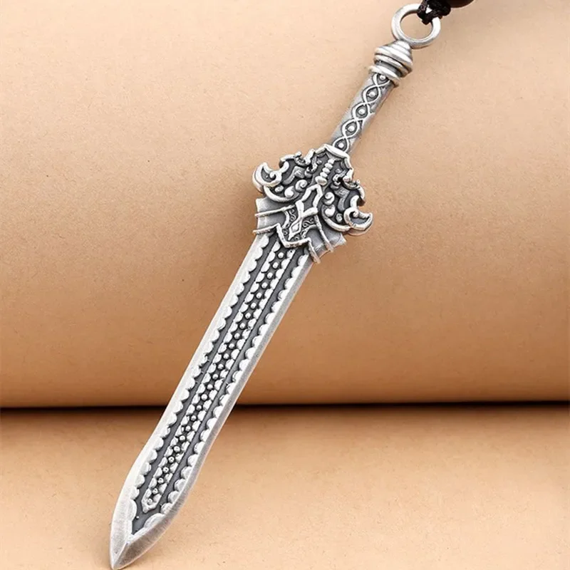 Taichi Bagua Gankun Silver Pendant Silver-plated Sword Necklace Vintage Silver Pendant Rope Solid