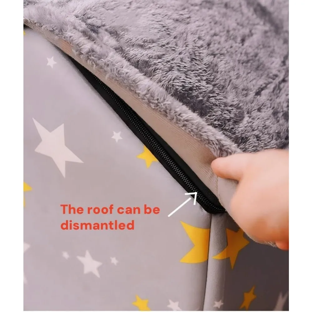 Scnbom Dog House داخلي جرو كهف عش القط بيت الحيوانات الأليفة سرير محمول إسفنجة الذاكرة قابلة للطي مع وسادة (رمادي، S: مقاس مناسب