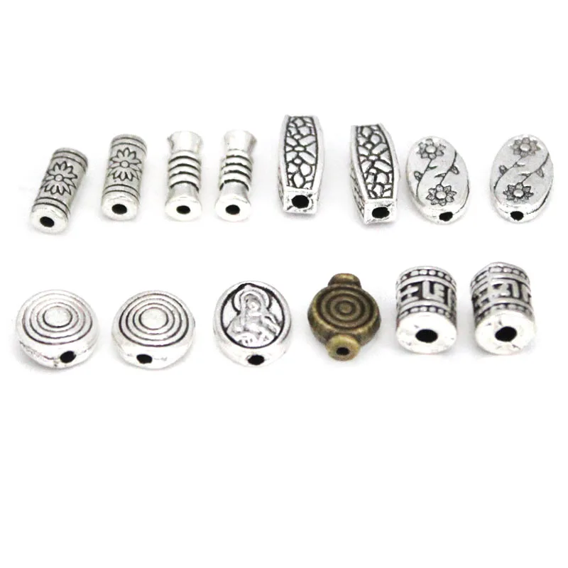 20Pcs Antique Tibetan Silver Metal Beads Accessories Tube Spacer Beads Small Hole Beads For Jewelry Making DIY Jewelry Findings