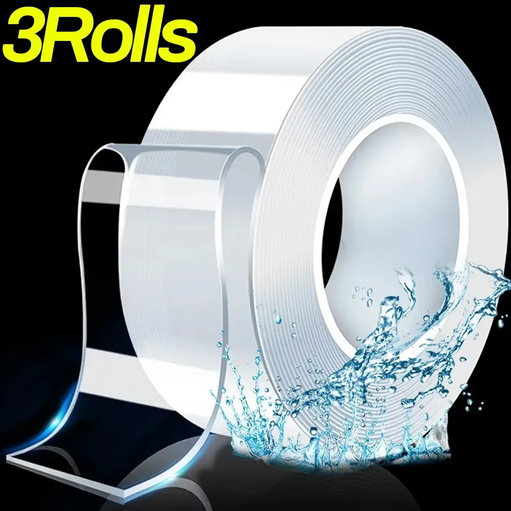 3/1Rolls Traceless Nano Tape Double-Sided Adhesive Tape Transparent Waterproof Tape for Bathroom Kitchen Sink Tap Gel Sticker