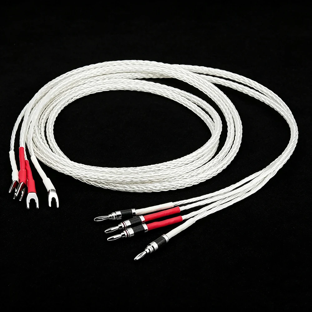 New Pair 8ag Pure Silver plated OCC Hifi Speaker Cable Hi-end Speaker Wire for Amplifier and CD banana plug to spade plug