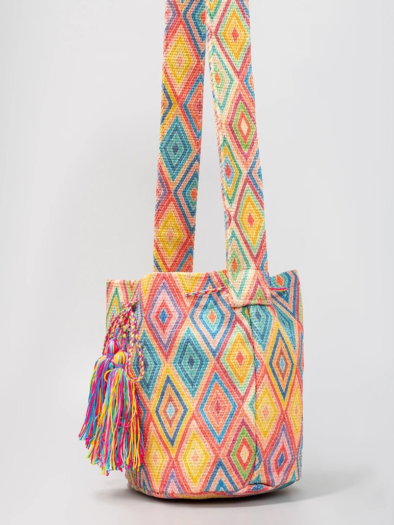 Bolso tipo cubo cruzado, bolso de lona de estilo étnico bohemio, lienzo estampado para mujer, bolsos diarios para ir al trabajo, bolsos de playa para verano