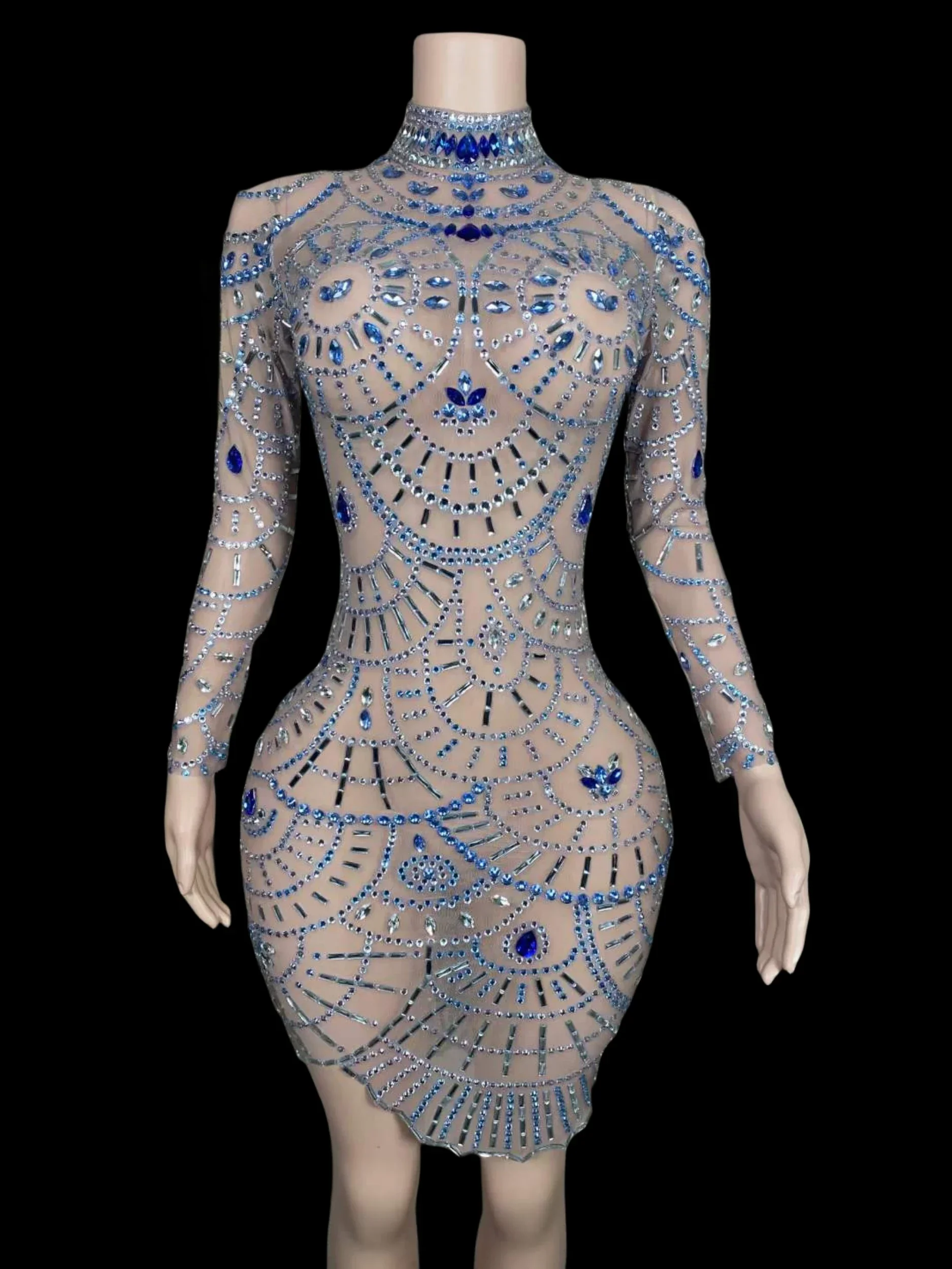 

Women Sparkly Gem Rhinestone Birthday Queen Performance Wear Singer Costume Mini Dress 2025 New