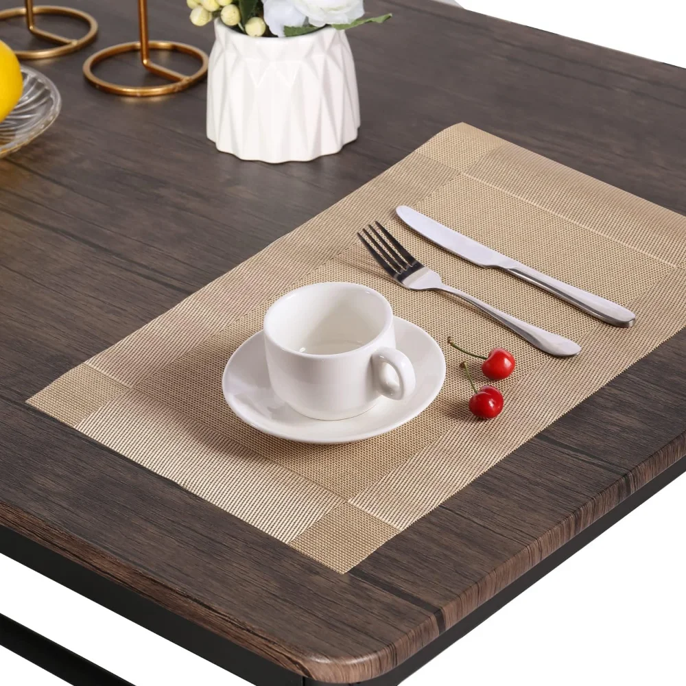 VECELO-Kitchen Dining Room Table, 4 cadeiras para apartamento pequeno espaço, armação de aço de metal, conjunto de 5 peças, marrom