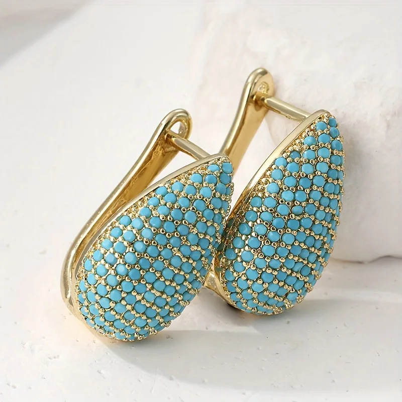 Sweet Water Drop Earrings, Female Inlaid Nano Geometric Jewelry, Elegant Dress for Attending Banquets, Personalized Accessories
