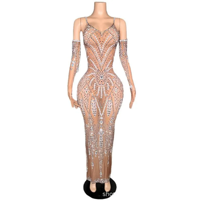 

Роскошное темпераментное обнаженное курортное платье со стразами, модель для взрослых, модная одежда для подиума, вечернее платье для ежегодного собрания, Vestido De Gala