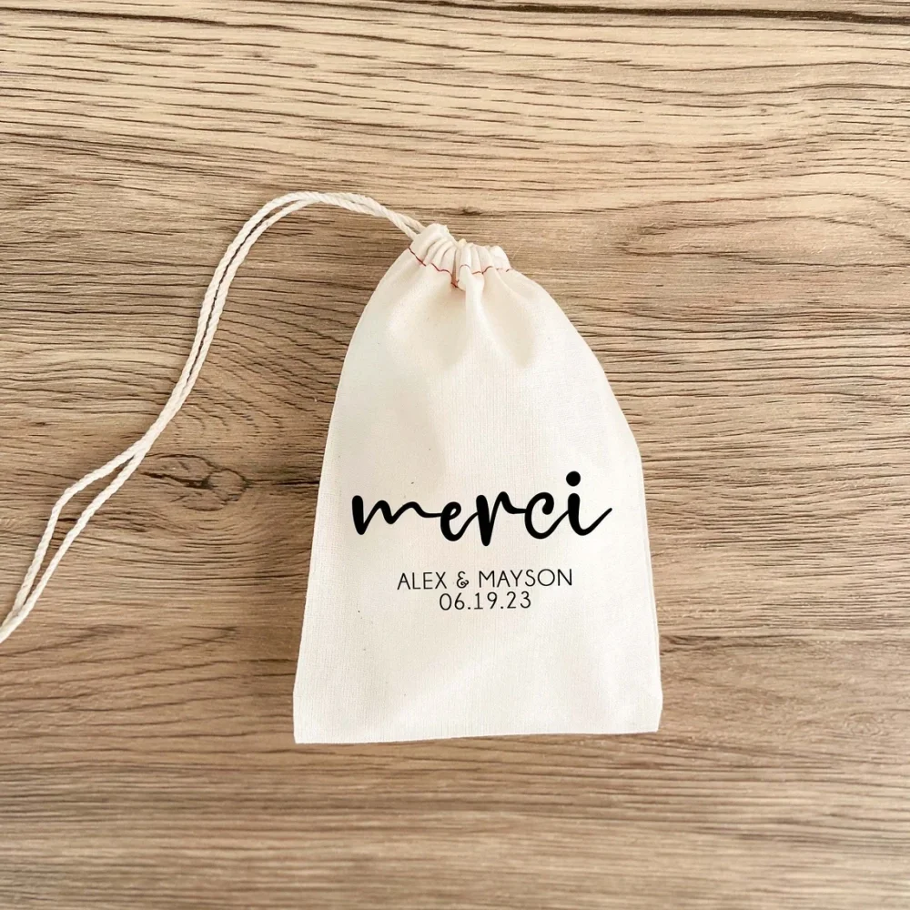 25 Merci-Bolsa para lembrancinhas de casamento-Bolsas para lembrancinhas de convidados de casamento-Bolsas para guloseimas-Bolsa de casal personalizada-Bolsa para presentes-Boda francesa