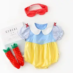 Newborn Baby Girl Romper Onesies and Bowknot Headband Set Princess Doll Collar Bodysuit One Piece Baju Bayi