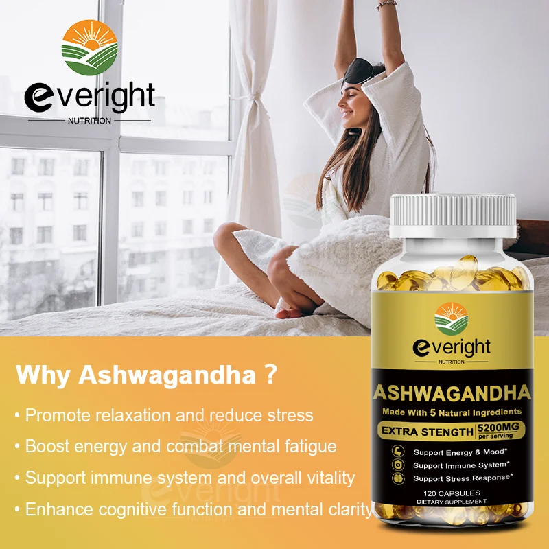 Organic Ashwagandha Capsules for Mood Stress Balance, Sleep Health, Brain Calm, Energy Support Premium Formula 5 in 1 Supplement