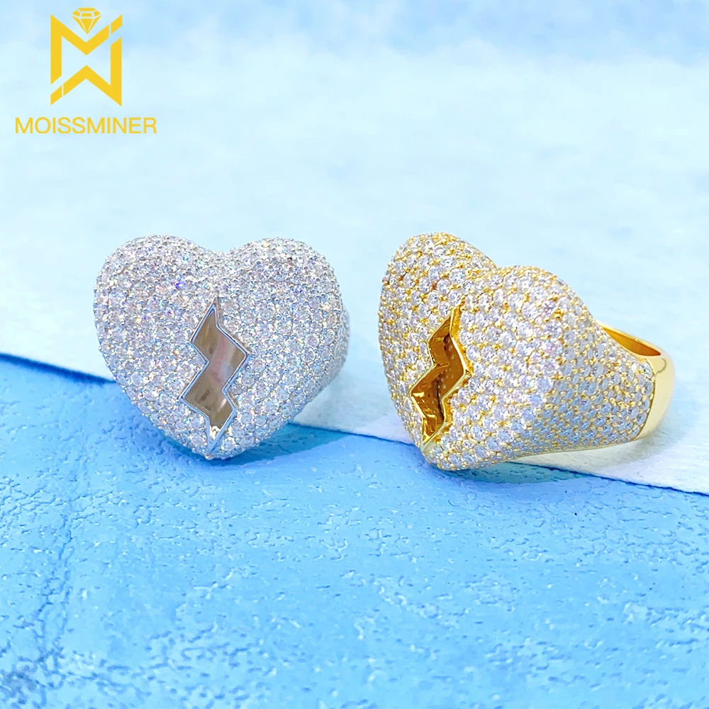 Moissanite Broken Heart Rings For Women Iced Out Rings Women S925 Silver Wedding Ring Finger Jewelry Pass Diamonds Tester