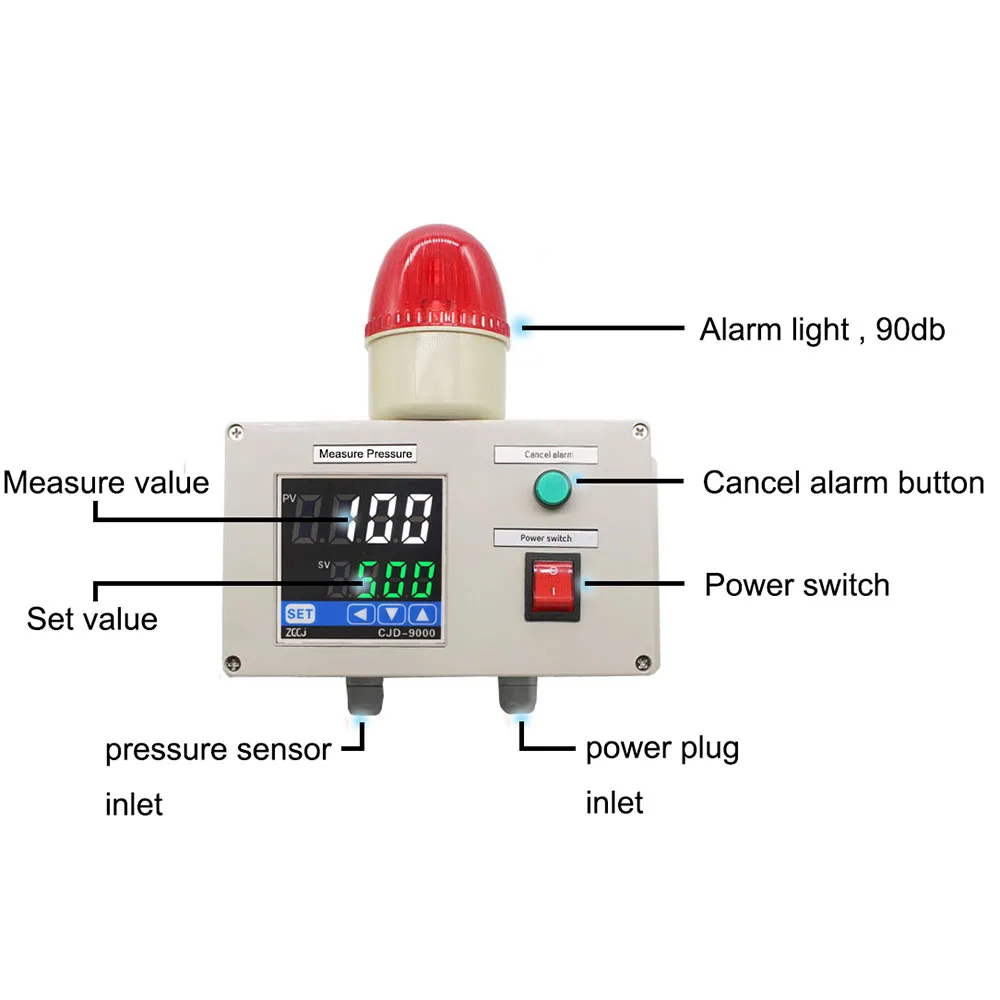 0-1-2500 PSI Programmable Pressure Alarm Device Gauge Low or High Pressure Alarm