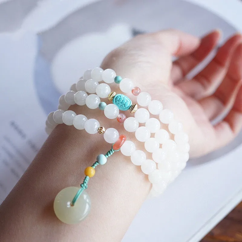 White And Necklace, Hetian Jade Multi-Loop Bracelet With Baoping Pendant