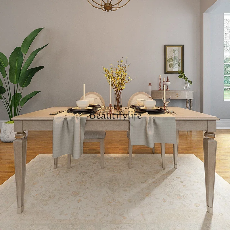 

yj19 American solid wood dining table and chair combination light luxury rural dining table