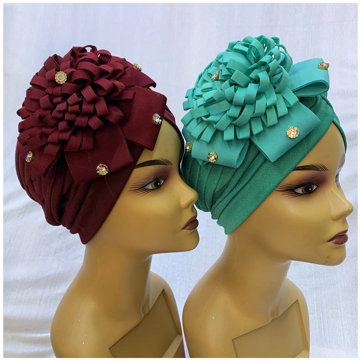 Bonnet Turban en Velours localité avec Strass pour Femme Musulmane, Chapeau Indien Solide à la Mode, 6/12 Pièces