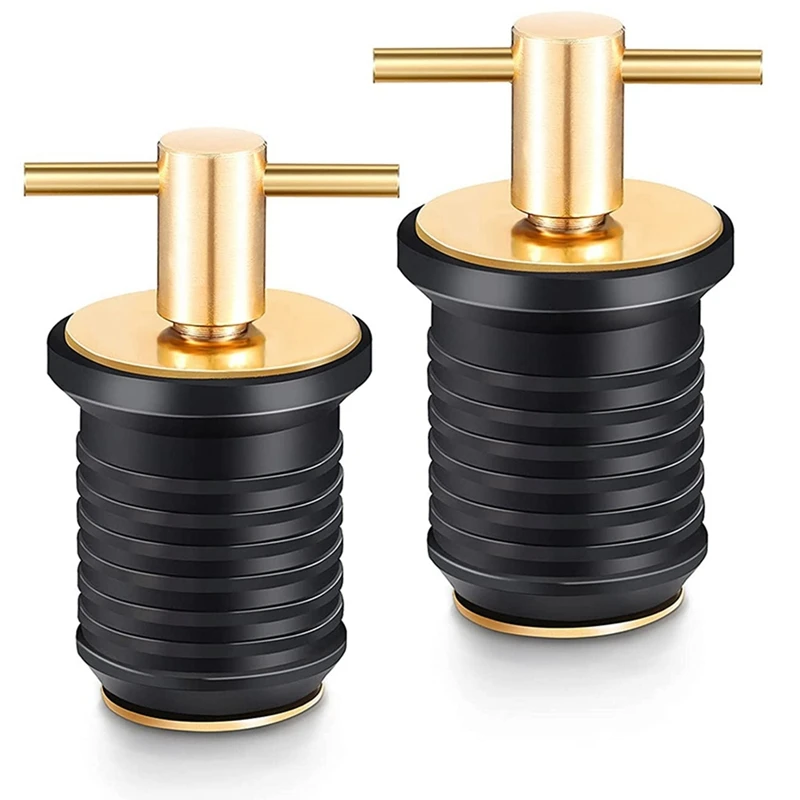 2 Pcs T-Handle Drain Plug Twist-Turn Marine Boat Drain Plugs Rubber Plugs With Brass Handle Boat Marine Accessories