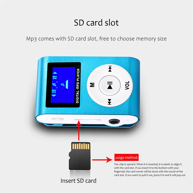 Portable Mp3 Player USB Clip-type Music Players LCD Screen Display Mini Audio Player Support Micro SD TF Card For Sports Walkman