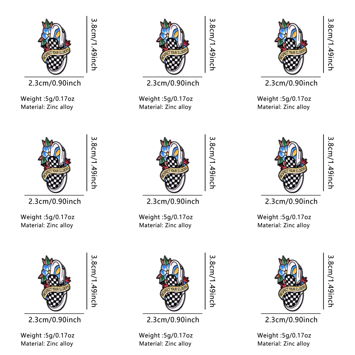 9pcs Respect Your Elders Enamel Pin Shoe Flower Lapel Badge Brooch For Backpack Jacket Hat Clothing Decor Punk Jewelry Gift