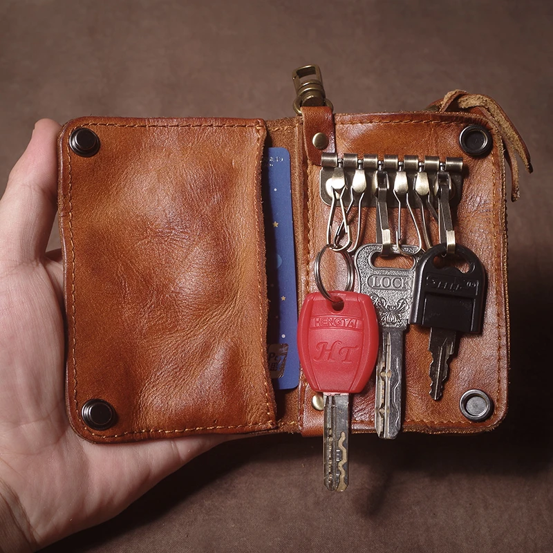 GURO العلامة التجارية الفاخرة جلد طبيعي حقيبة مفاتيح متعددة الوظائف الخصر حامل بطاقة معلقة محفظة نسائية للعملات المعدنية الرجال النساء حافظة مفاتيح السيارة المنظم