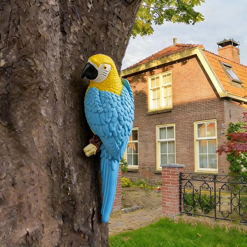 Simulated Blue Parrot Tree Hanging Statue Ornament Creative Bird Sculpture Outdoor Courtyard Garden Climbing Tropical Birds Gift