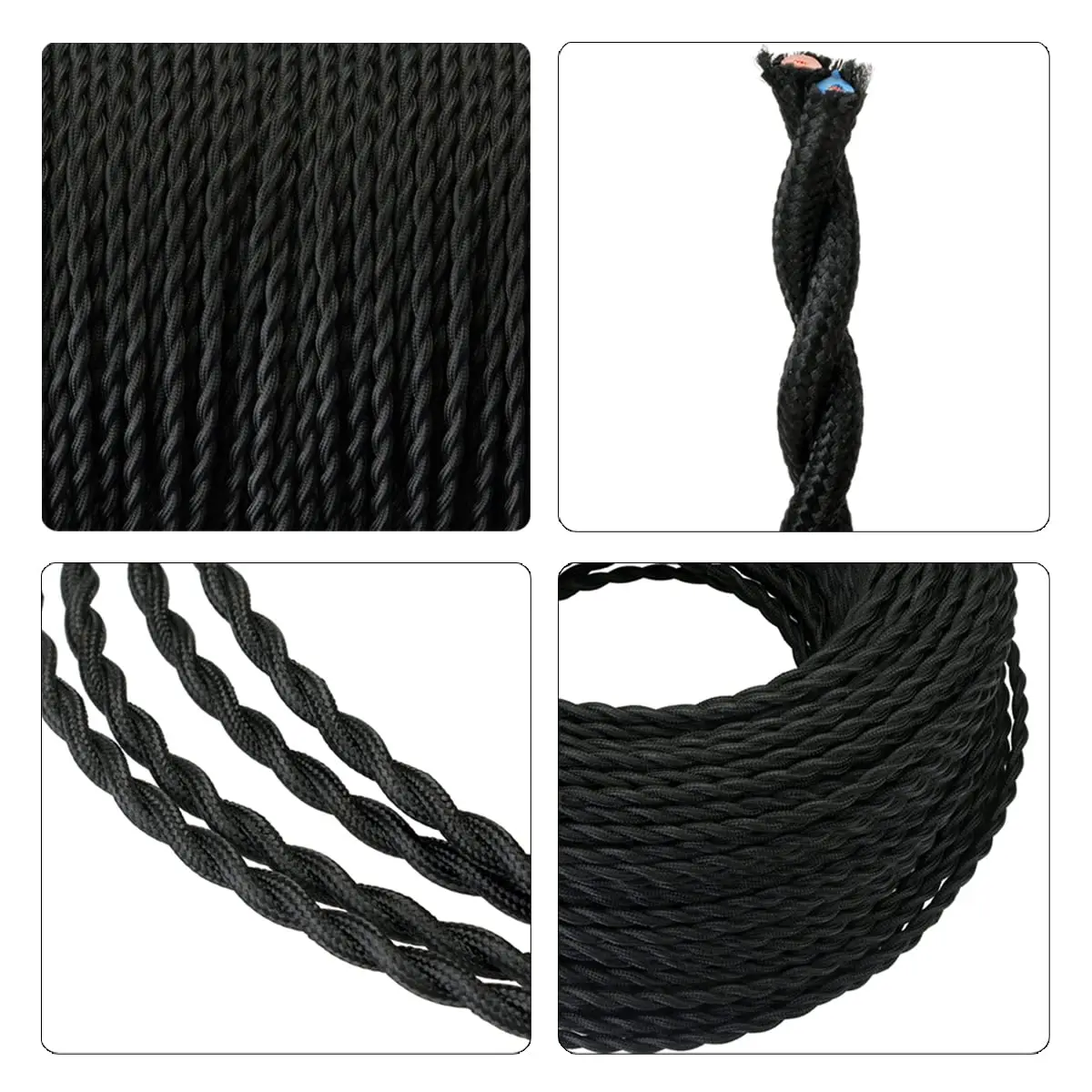 2*0.75mm Vintage Twisted Electrical Wire Black Textile Cable Edison Vintage Lamp Cord Braided Retro Pendant Light Lamp Wire