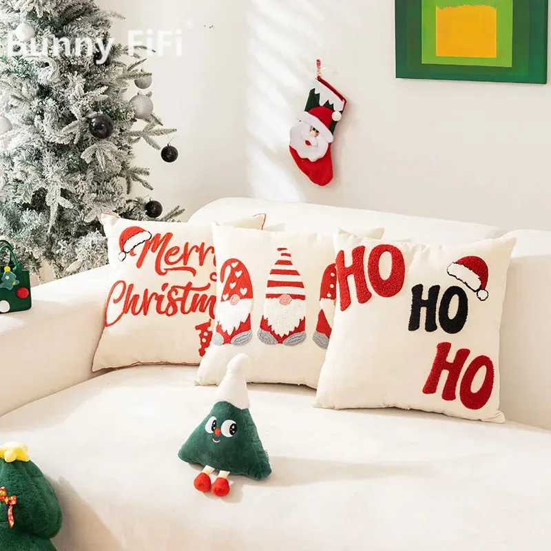 Christmas Pillow Covers Cartoon Letter Embroidered Pillow Case New Year Festive Cushions for Sofa Christmas Decoration 2023